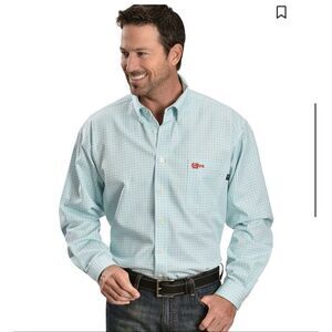 CINCH MEN'S FLAME RESISTANT PLAID PRINT LONG SLEEVE BUTTON DOWN WORK SHIRT 2XL